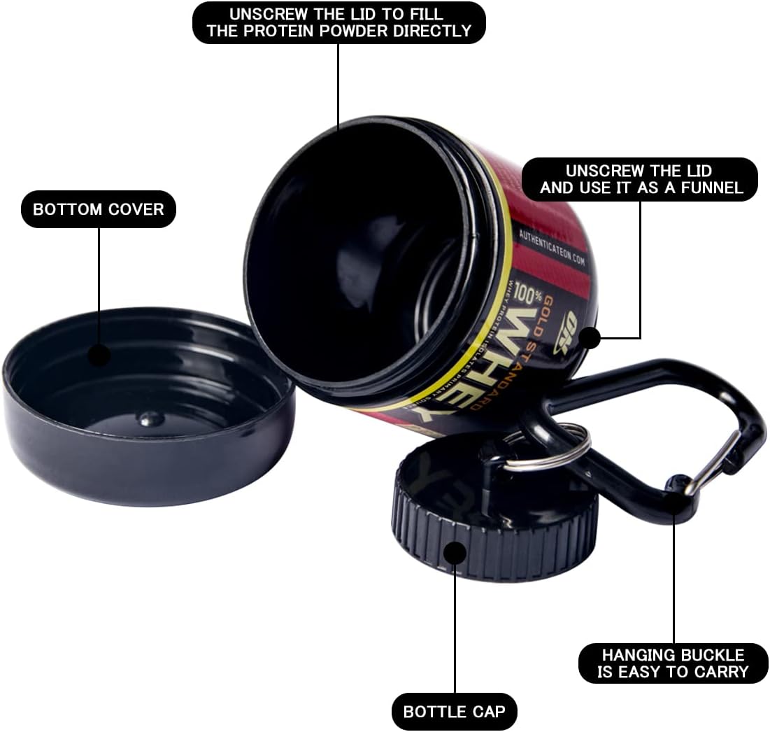 Portable Protein Powder Container with Funnel - 60g Capacity Black