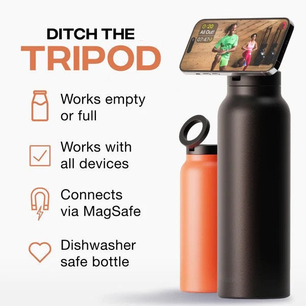 Insulated Stainless Steel Water Bottle with Magnetic Phone Holder - 24oz/32oz