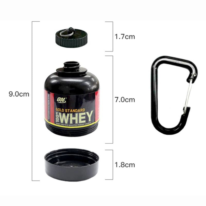 Portable Protein Powder Container with Funnel - 60g Capacity Black